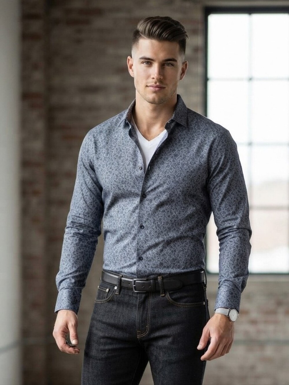 New ! Vince Camuto Navy blue long-sleeve button-up shirt Size Small